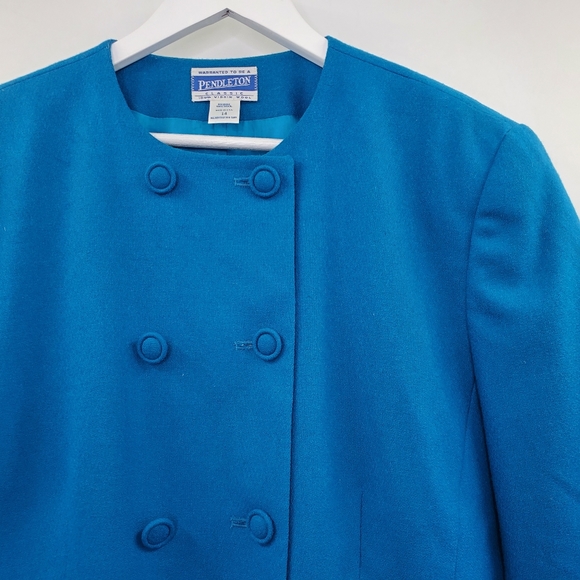Pendleton Virgin Wool Career Blazer Blue Boxy Vintage - Picture 2 of 7